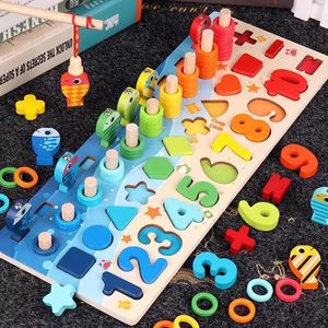 Kids Montessori Toys de matemática para crianças educacionais Educational Wooden Puzzle Fishing Toys Number Shape Matching Games Board Board Toy Presente 240118
