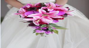 Özel Kore Düğün Buket Kırmızı Gül Lily Purple Phalaenopsis Gelin Nedime Buket4797297