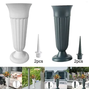 Vasos grave pacote cemitério base 2 decoração graveside eventos ao ar livre para memorial plástico com flor vaso arranjo estaca e