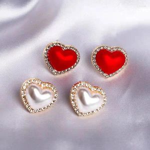 Dangle Küpe Moda Kırmızı Beyaz Kalp Bling Zirkon Taş Rhinestone Kulak Çıtçıtları Küpe Kadınlar için Küpe Düğün Takı Hediyesi