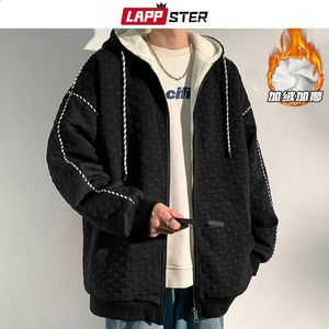 LAPPSTER Winter Samt Kapuze Y2k Full Zip Up Hoodie Herren Japanische Streetwear Harajuku Sweatshirts Koreanische Mode 5XL 240202