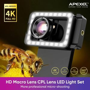 Телескоп Apexel Macro Lens 4K HD Портативный микро со светодиодной заполняющей подсветкой Телефон Фотография Lente Приложение Vlog Видеозапись