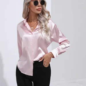 Camicette da donna Camicia Ding tinta unita per donna Abbigliamento primaverile ed estivo a maniche lunghe in raso imitazione seta multicolore