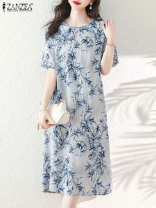 Zanzea Çin tarzı Cheongsam Elbise Vintage Çiçek Baskı Mi Sundress Moda Kadınlar Yuvarlak Boyun Çöp Partisi 2023 Yaz 240131