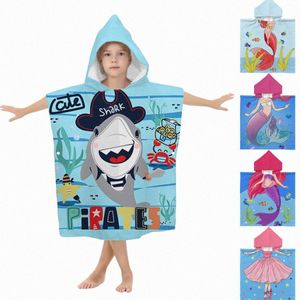 Çocuk Hooded Bath Havlusu Erkek Kız Kız Karikatür Baskılı Toddler Bebek Plajı Kilki Çocukları Gençlik Çocuk Cüppeleri Emici Giyilebilir Havlu 23.6*23.6 inç 85SZ#