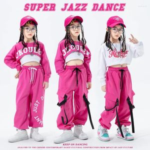Сценическая одежда 2024, розовый джазовый костюм для девочек, танцевальная одежда в стиле хип-хоп, укороченные топы, брюки, современный наряд для выступлений, Kpop BL9434