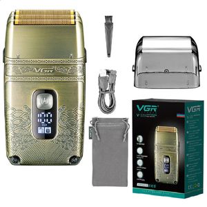 VGR металлическая влажная и сухая электробритва для мужчин, перезаряжаемая электрическая бритва для волос, бороды, моющаяся машина для бритья для лысины 240201