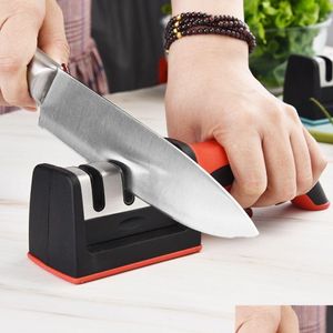 Точилки Точилка для ножей Ручная Mtifunction 3-ступенчатый тип Инструмент для быстрой заточки с нескользящим основанием Аксессуары для кухонных ножей Gad Dh5Fl