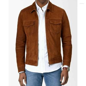 Erkek ceketler kahverengi retro süet deri kot tarzı ceket şık trend