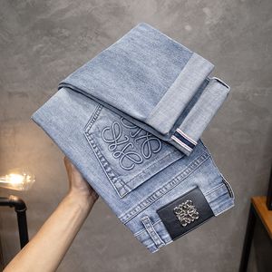 Lowe marca de luxo designer mens jeans primavera verão alta qualidade bordado letras clássicas na moda homens artesanato elástico casual calças compridas