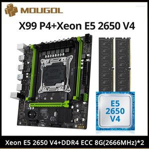 Placas-mãe MOUGOL X99 P4 Conjunto de placa-mãe com Intel Xeon E5 2650 V4 CPU Dual-channel DDR4 8Gx2 2666MHz ECC RAM para computador de jogos