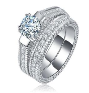 Hızlı sona sentetik elmas nişan yüzüğü yarı montaj 18k beyaz altın düğün elmas yüzük çift katman kombinasyonu 7379499