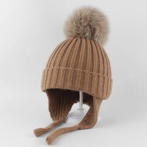 Береты, зимние шапки-бини из натурального меха с помпоном для детей, осенние детские теплые вязаные шерстяные шапки для малышей, шапки-ушанки Skullies, уличные шапки