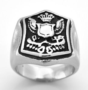 Fanssteel Paslanmaz Çelik Erkek Kadın Mücevher Punk Ring Guardian Angel Wings Prenses Taç Kalkanı Sign Hediye Kardeşler için FSR08551376