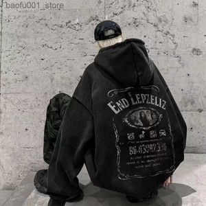 Erkek Hoodies Sweatshirts Erkek Giysiler Hoodies Sweatshirt Erkekler için Sweatshirt Kapüşonlu Estetik Hip Hop siyah Gevşek Lüks Yenide Ucuz Emo Street Giyim Yüksek Kalitesi S Q240217