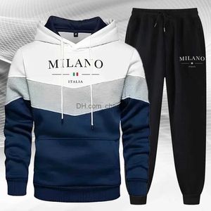 Tracksuits masculinos 2024 Mens Inverno Ao Ar Livre Esportes Quentes Hoodie Set Y2K Suéter + Calças 2 Peças Set Luxo Sportswear Mens Casual Ski Roupas T240217