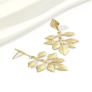 Stud Küpe Paslanmaz Çelik Huzurlu Zeytin Yaprağı Premium 18K Altın Kadın Mücevherleri için Doğum Günü Hediye Damla