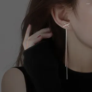 Dangle Küpeler Modaya Dönüş Koreli Küpeler: Uzun Püskül Kulak İplikleri Gümüş Renk Yüz Şekli Dekor Minimalist Tasarım