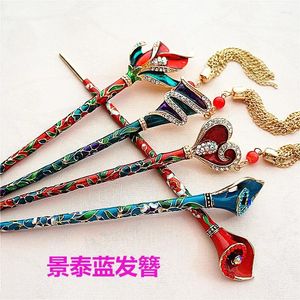 Saç klipsleri kadın moda takılar Çin tarzı el işi cloisonne çubukları arkeizle alet antik renk adım sallamak
