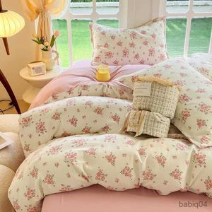 Комплекты постельного белья Сладкий цветочный принт, комплект постельного белья из 4 предметов, матовые простыни, наборы одеял, пододеяльники, покрывала для двуспальной кровати