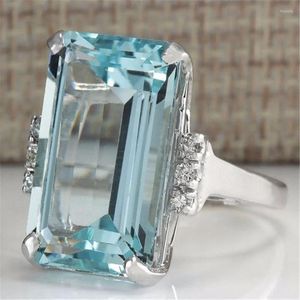 Küme halkaları gerçek 925 şeridi mavi topaz yüzüğü kadınlar için safir Bizuteria gümüş mücevher taş turkuaz kızlar