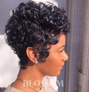 İnsan saçı kısa kıvırcık peruklar siyah kadınlar için ucuz tam dantel brezilya pixie kesim afro terkürlü kıvırcık Hint insan saç perukları yeni peruklar241992