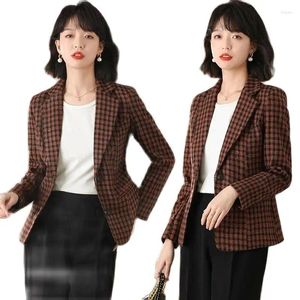 Abiti da donna Blazer Moda Versione coreana Giacca scozzese casual 2024 Primavera Autunno Breve Abito sottile Cappotto Top Casaco Feminino