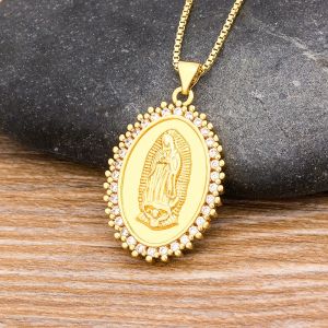 Yeni Varış 10 Stil 14K Sarı Altın Cz Bakire Mary Kolyeler Kadınlar İçin Erkekler Kristal Kolye Uzun Zincir Katolik Takı Hediyeleri