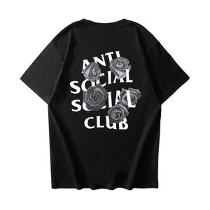 Erkek gevşek hip-hop moda markası a s s c siyah gül baskılı anti socials club tişörtü saf pamuklu yuvarlak boyunlu kısa kollu tee çift kıyafeti erkekler ve kadınlar için