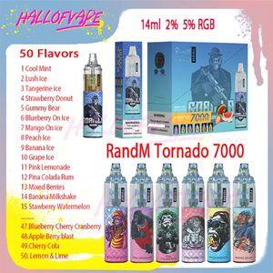 Orijinal Randm Tornado 7000 Puf E Sigaralar 14ml% 2% 5% 1000mah Bettery 50 Flavors Tek Kullanımlık Vape Kalem Şokta