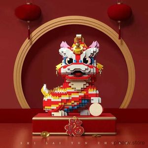 Çin tarzı aslan dans binası blokları maskot montajı küçük parçacık model tuğlalar çocuk bulmaca oyuncakları yaratıcı yeni yıl hediyeler