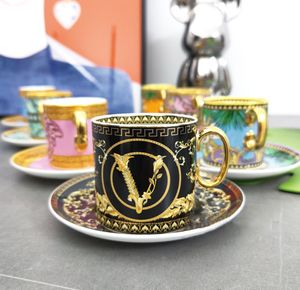 Designer Gold Mug Household Cup Luxury Porcelain Coffee Elegant Tea Cup Set Beverage Milk Cup Kitchen Tableware Cup Plate Set