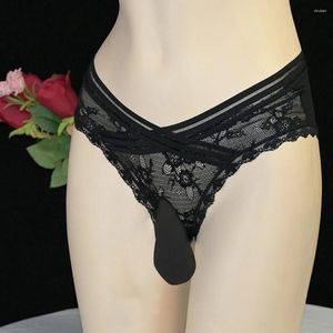 UNDUPTS Sissy Mens Feet Invey Ball Ball Pouch Panties Erotik iç çamaşırı Elastik Düşük Wasist Kılavuzları şeffaf G-String