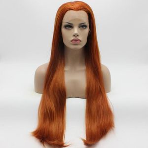 Iwona Hair Straight Extra Long Blonde Red Mix Wig 221443100 Жаростойкие синтетические парики спереди, связанные наполовину вручную,6943838