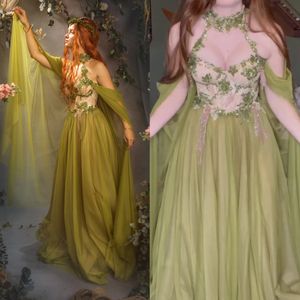 Vintage Lime Green Prom Elbiseler Şifon Ortaçağ Bir Çizgi Uzun Resmi Gece Elbise Boncuklu Dantel Aplikler Prenses Victoria Özel Fırsatı Kadınlar İçin