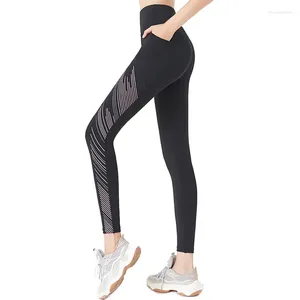 Roupas de ioga Mulheres BlackGrey Calças Ginásio Sportswear Leggings Fitness Running Exercício Esportes Bolsos