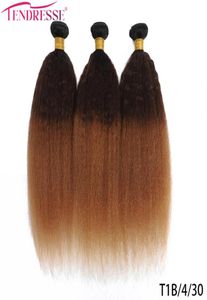 100 человеческих волос Kinky Straight Hair 34 пучка Ombre Yaki Wave Bundle Светлый цвет Коричневый 3 тона Ombre Бразильские волосы девственницы Ext9768249