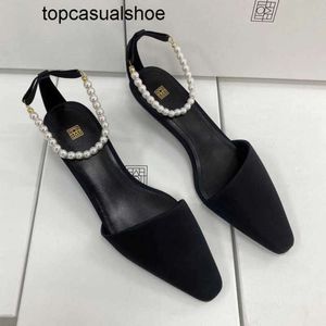 Дизайнерская обувь Toteme Baotou Fashion Heel Cat Xiaozhong Новые шелковые туфли Chunyuan на одинарной платформе Прямые женские босоножки на тонком каблуке с жемчужным поясом