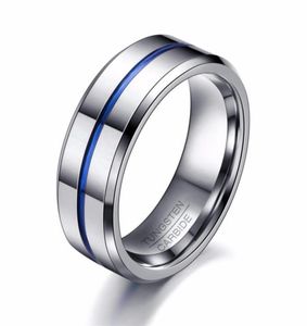 8mm ince mavi çizgi erkekler özel logo tungsten ring alyans mücevher 59254717993431