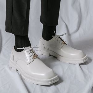 Kalın platform bahar deri taban oxfords sokak erkek model gündelik mokasenler erkek kare ayak parmağı resmi elbise ayakkabıları 2708