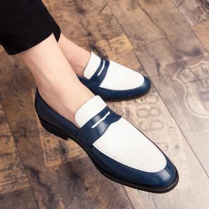 Новые повседневные мужчины Spring Classic Block Flat Loafers Fashion Leather Mension Wedding Business Shoes 4359