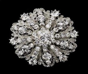 2 inç vintage stil rhodyum gümüş ton büyük boyutlu çiçek rhinestone diamante kristal broşı kadınlar için7253494