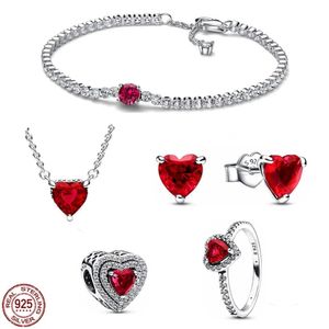 2024 designer 925 charms in argento sterling bracciali gioielli set di cinque pezzi di Blink cuore rosso collana braccialetto anello adatto Pandora bellissimo regalo per la fidanzata