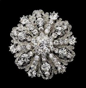2 inç Vintage Stil Rhodium Gümüş Ton Büyük Boyut Çiçek Rhinestone Diamante Kristal Broşı Kadınlar için5674993