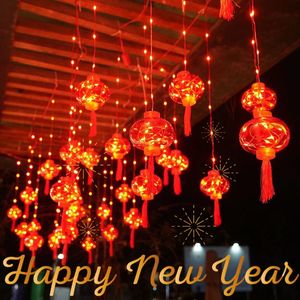 Китайские фонарики гирлянда 8 режимов красный фонарь светодиодные фонари водонепроницаемая гирлянда китайский год украшения фестиваль на открытом воздухе 240127