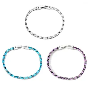 Link Pulseiras ASONSTEEL Retangular Branco Azul Cubic Zirconia Correntes Cor Prata Aço Inoxidável Para Mulheres Menina Bangle Jóias