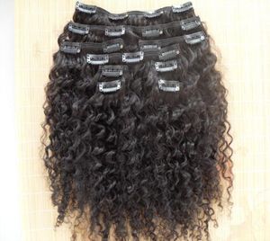 Целые бразильские человеческие волосы для наращивания волос Реми, курчавые вьющиеся заколки в плетении, натуральный черный цвет, 9 шт., один комплект 4811691