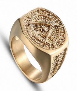 2020 Anello da uomo in acciaio inossidabile color oro massonico di cristallo vintage Nuovo anelli maschili muratore per le donne Set di anelli di nozze gioielli da uomo6984156