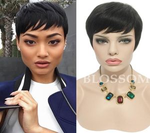 Human Short Hair Glueless Wig With Bangs Cheap Pixie Cut African American Wigs Short Bob Cuts Full Hair Lace Wig For Black Women1164879