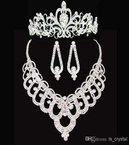 Parlak kristal rhinestone taç tiara düğün küpeleri gelin takılar set düğün aksesuarları gelin kostüm mücevherces1058312